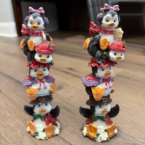 Festive Penguin Stack Figurines - Multicolor